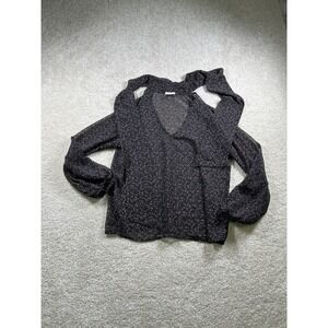 BP Blouse Womens XS Black Sheer Long Sleeve Dark Floral Print Chiffon WhimsiGoth